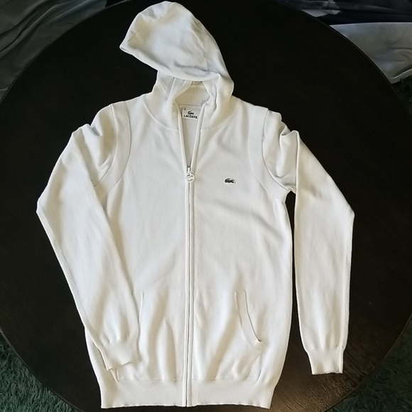 Lacoste Sweaters - Lacoste White Hooded Sweater
